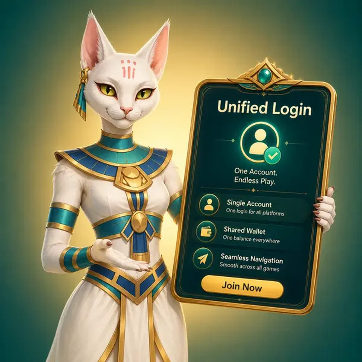 The Flame Priestess presenting unified login interface at AmunRa Casino welcome portal