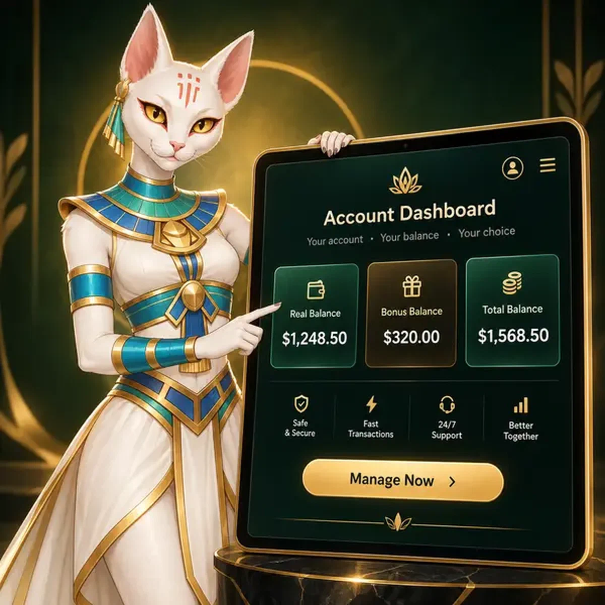 Flame Priestess managing Account Dashboard and Balance Management login interface