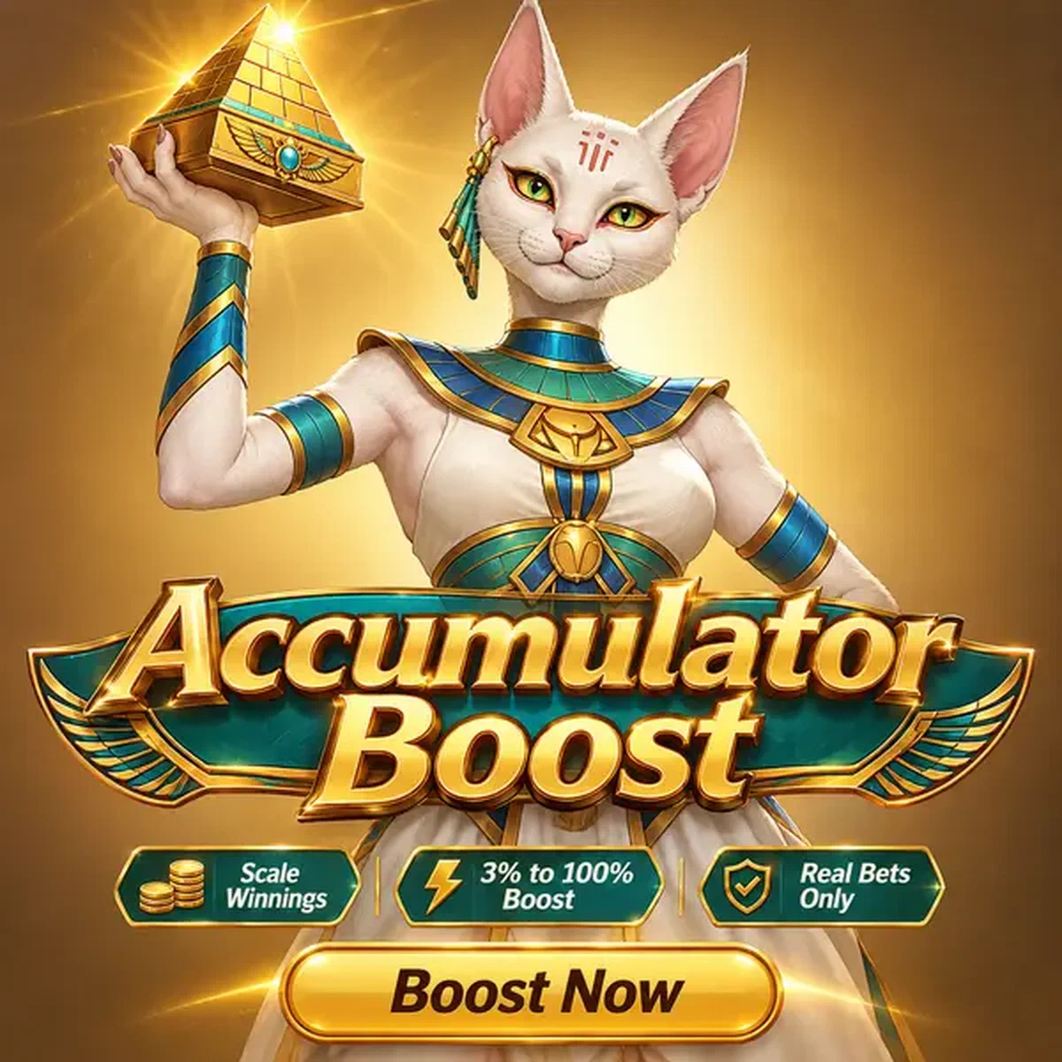 Flame Priestess cat champion raising golden pyramid trophy at sports betting victory celebration