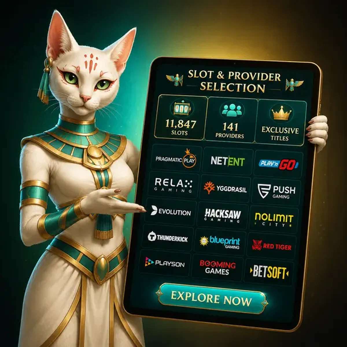 Flame Priestess showcasing free spins collection on tablet at Eligible Slots and Provider Selection